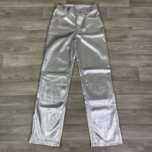 Abercrombie & Fitch The 90s Relaxed High Rise Straight Pants Silver sz 25/0 - Picture 2 of 8